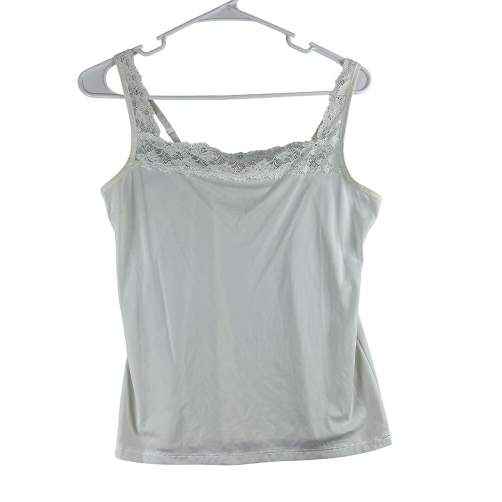 Vassarette Slip Tank Women's Medium White Lace Bridal Layering Silky Satin READ